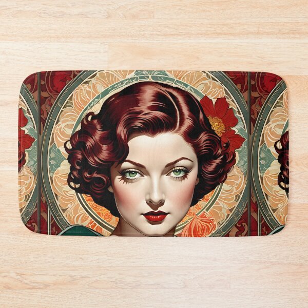 Aperçu de l'œuvre Myrna Loy - Encre oblique et motifs floraux n° 24011 - Illustration Art nouveau des légendes d'Hollywood créée et vendue par centuryretromedia.