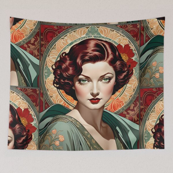 Item preview, Myrna Loy - Oblique Ink and Floral #24011 - Hollywood Legends Art Nouveau Illustration designed and sold by centuryretromedia.