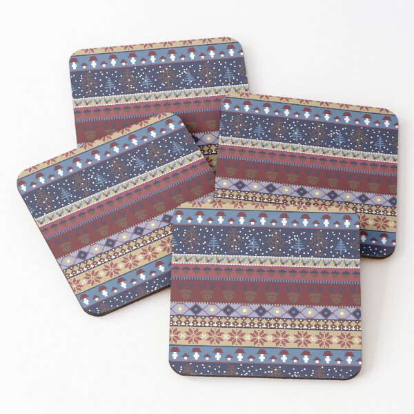 Item preview, Winter Faux Fairisle Knit Stripes in Blue Maroon and White designed and sold by YesterdayColl.