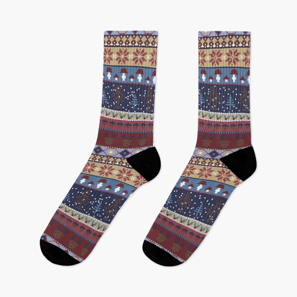 Item preview, Winter Faux Fairisle Knit Stripes in Blue Maroon and White designed and sold by YesterdayColl.