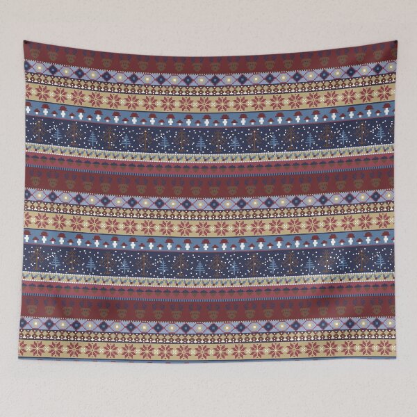 Item preview, Winter Faux Fairisle Knit Stripes in Blue Maroon and White designed and sold by YesterdayColl.