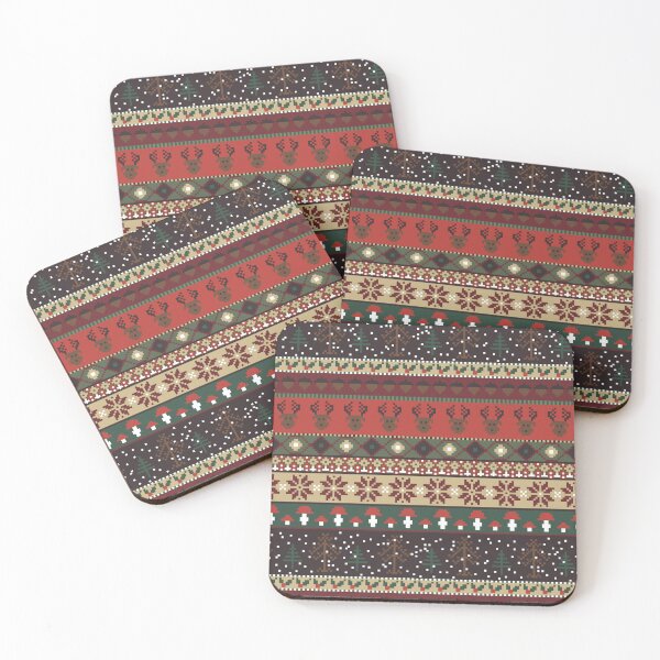 Item preview, Winter Faux Fairisle Knit Stripes in Brown Green and Red designed and sold by YesterdayColl.