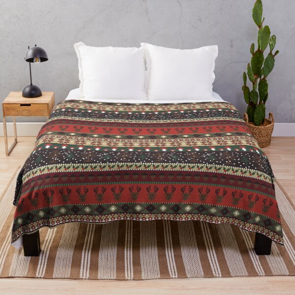 Item preview, Winter Faux Fairisle Knit Stripes in Brown Green and Red designed and sold by YesterdayColl.