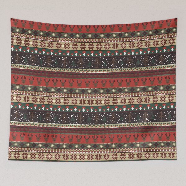 Item preview, Winter Faux Fairisle Knit Stripes in Brown Green and Red designed and sold by YesterdayColl.