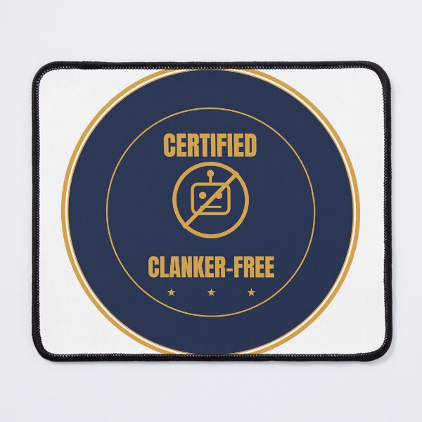 Item preview, Certified Clanker-Free Funny AI Badge Shirt Dark designed and sold by BerkleyCo.
