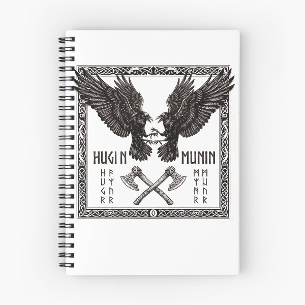 Item preview, Huginn and Muninn - Norse Mythology Ravens & Viking Battle Axes Woodcut Art designed and sold by PhotoArtMC.