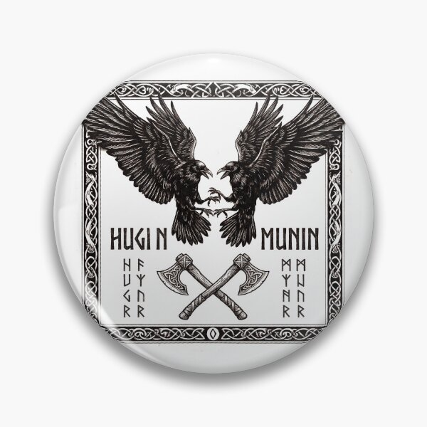 Item preview, Huginn and Muninn - Norse Mythology Ravens & Viking Battle Axes Woodcut Art designed and sold by PhotoArtMC.