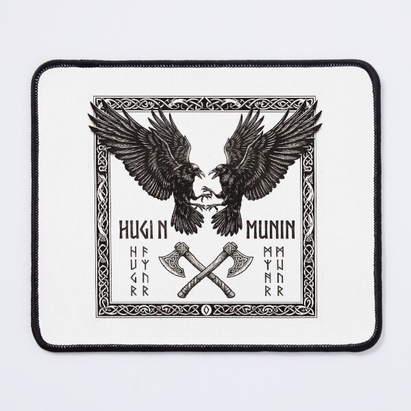Item preview, Huginn and Muninn - Norse Mythology Ravens & Viking Battle Axes Woodcut Art designed and sold by PhotoArtMC.