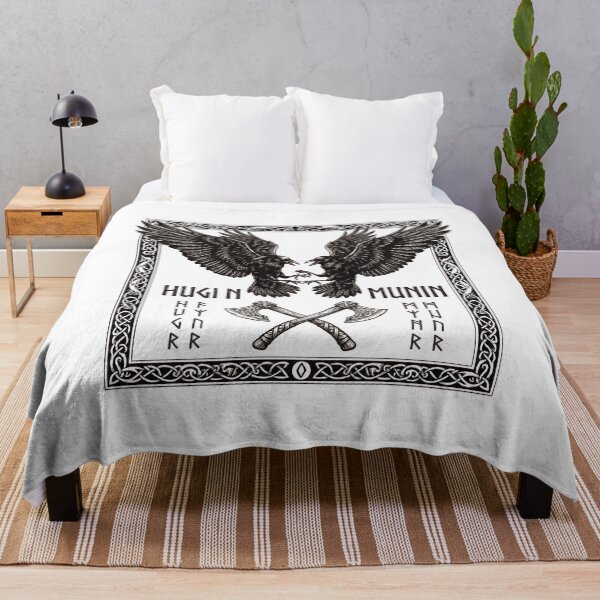 Item preview, Huginn and Muninn - Norse Mythology Ravens & Viking Battle Axes Woodcut Art designed and sold by PhotoArtMC.