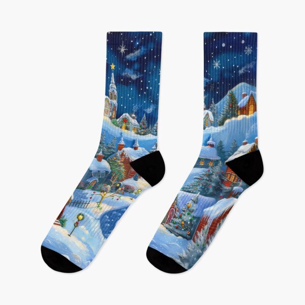 Item preview, Cozy Christmas Village Snowy Night  Winter Art designed and sold by MargaretWiktor.