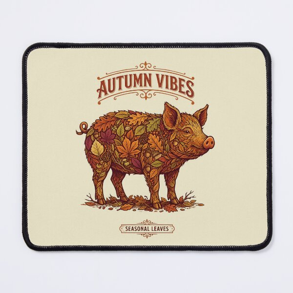 Item preview, Autumn vibes, seasonal leaves - Pig in fall outfit - Autumn design animals designed and sold by ParadoxParadox.