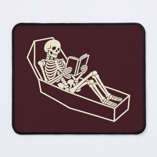 Item preview, Goth Reader Skeleton in a Coffin designed and sold by POD DYNASTY | Original Print On Demand T-Shirt Graphics.