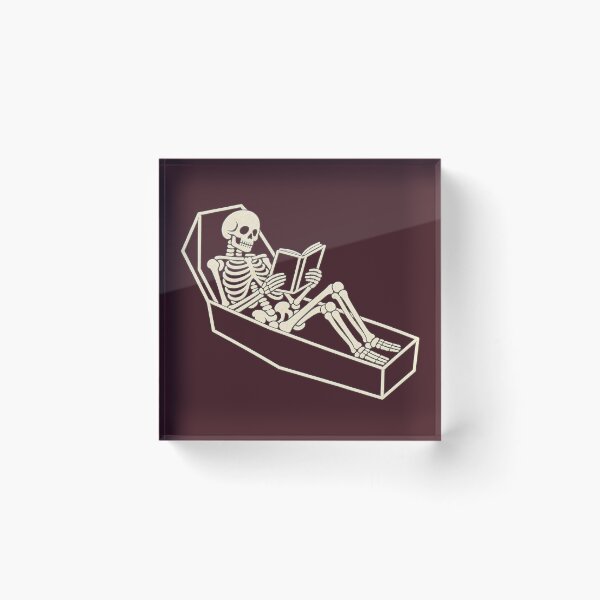 Item preview, Goth Reader Skeleton in a Coffin designed and sold by POD DYNASTY | Original Print On Demand T-Shirt Graphics.