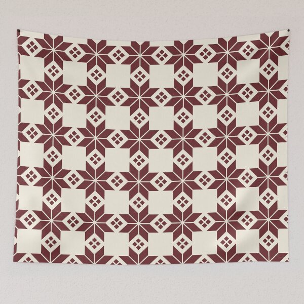 Item preview, Snowflake Fairisle Check in Cream and Maroon designed and sold by YesterdayColl.