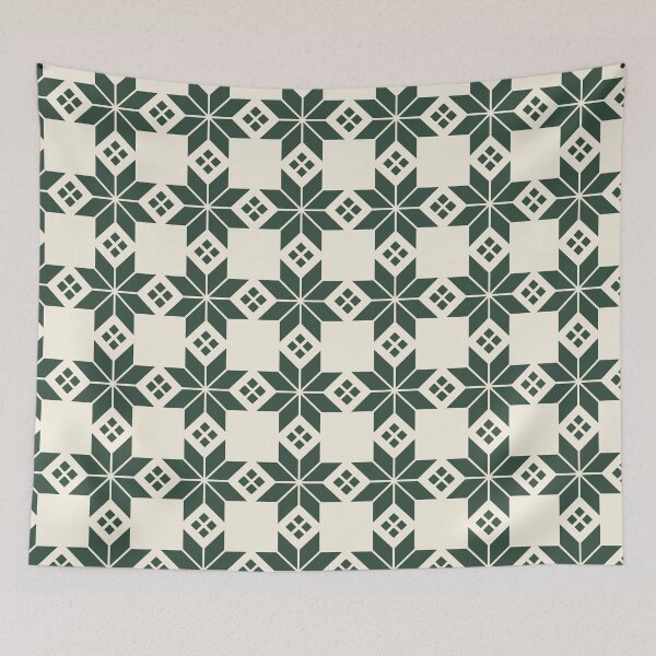 Item preview, Snowflake Fairisle Check in Cream and Pine Green designed and sold by YesterdayColl.