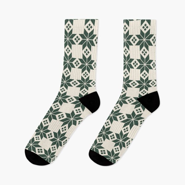 Item preview, Snowflake Fairisle Check in Cream and Pine Green designed and sold by YesterdayColl.