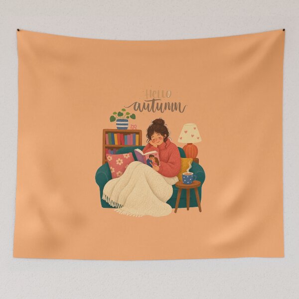 Item preview, hello autumn cozy girl reading book  designed and sold by stileepensieri.