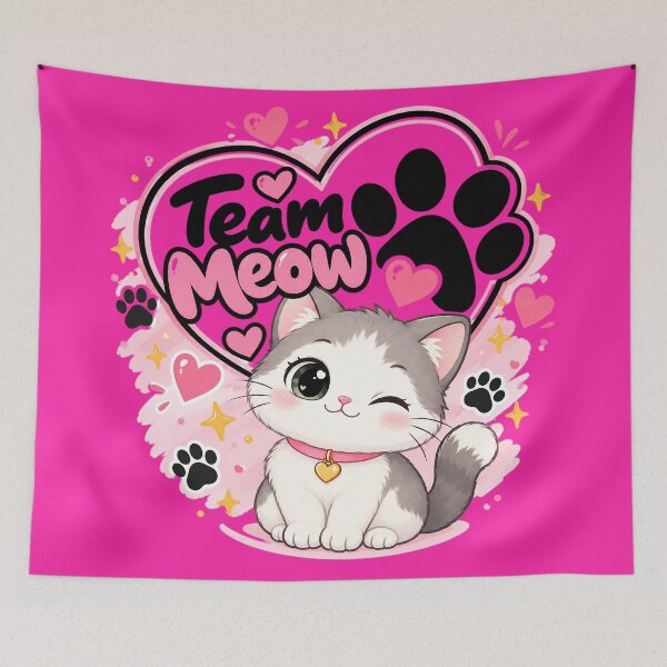 Item preview, Team Meow Kawaii Winking Cat – Cute Pink Paw & Heart Design designed and sold by IMuDesigner.