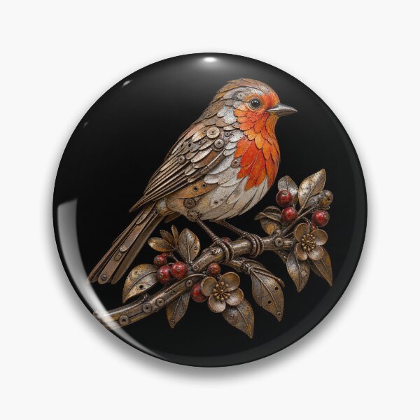 Item preview, Robin Scrap Metal Bird Sculpture on Botanical Branch designed and sold by Emoji Emblems.