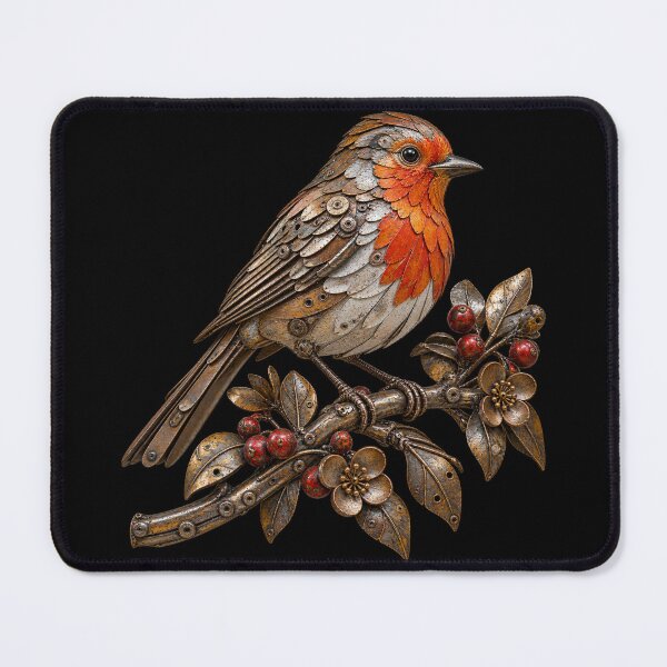 Item preview, Robin Scrap Metal Bird Sculpture on Botanical Branch designed and sold by Emoji Emblems.