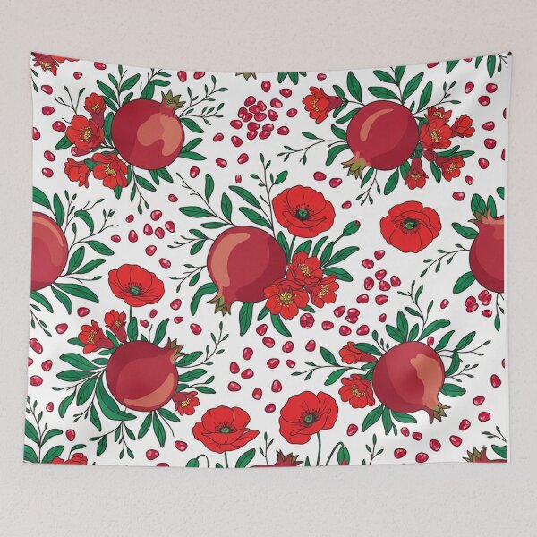 Item preview, Red Pomegranates and Red Poppies Botanical Pattern    designed and sold by Owcomm.