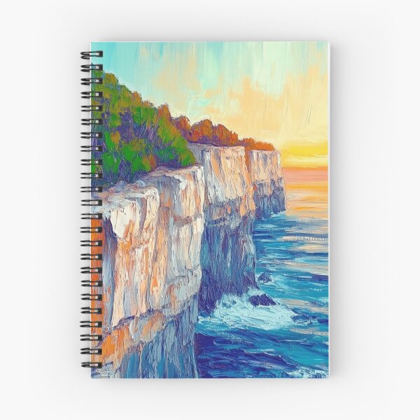 Item preview, Coastal Cliffs at Sunset, Impressionist Ocean Seascape Oil Painting designed and sold by OpenFieldNotes.