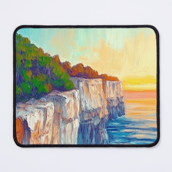 Item preview, Coastal Cliffs at Sunset, Impressionist Ocean Seascape Oil Painting designed and sold by OpenFieldNotes.