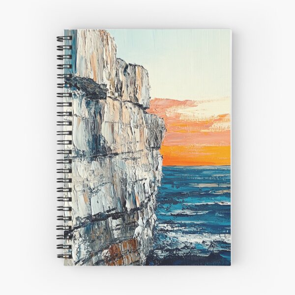 Item preview, Coral Sunset Cliff — Abstract Coastal Seascape, Palette Knife designed and sold by OpenFieldNotes.