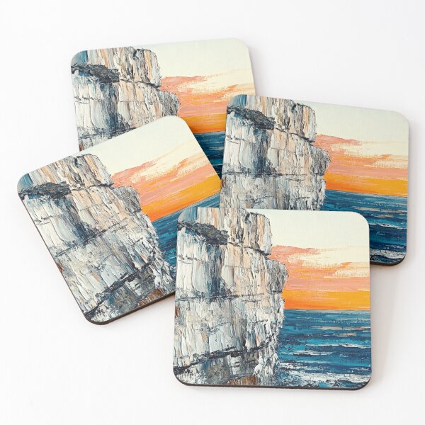 Item preview, Coral Sunset Cliff — Abstract Coastal Seascape, Palette Knife designed and sold by OpenFieldNotes.