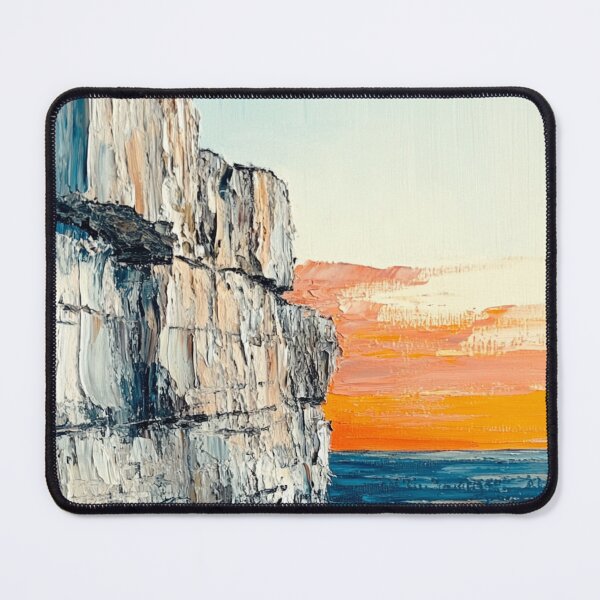 Item preview, Coral Sunset Cliff — Abstract Coastal Seascape, Palette Knife designed and sold by OpenFieldNotes.