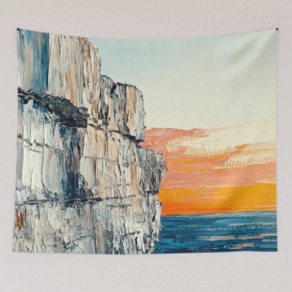 Item preview, Coral Sunset Cliff — Abstract Coastal Seascape, Palette Knife designed and sold by OpenFieldNotes.