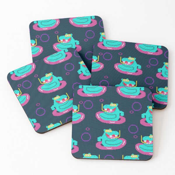 Item preview, Pixel Hippo Pool Party Seamless Pattern designed and sold by RomaRook.