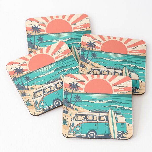 Item preview, Vintage Camper Van with Surfboard at the Beach – Retro Coastal Road Trip Design designed and sold by Sea Gem.