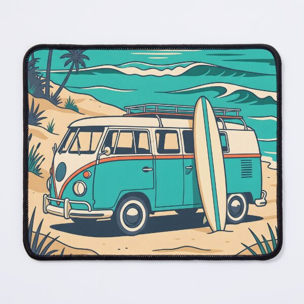 Item preview, Vintage Camper Van with Surfboard at the Beach – Retro Coastal Road Trip Design designed and sold by Sea Gem.