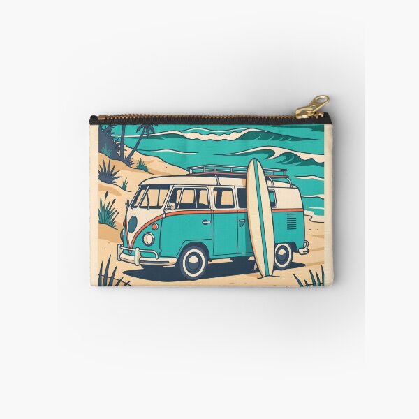 Item preview, Vintage Camper Van with Surfboard at the Beach – Retro Coastal Road Trip Design designed and sold by Sea Gem.