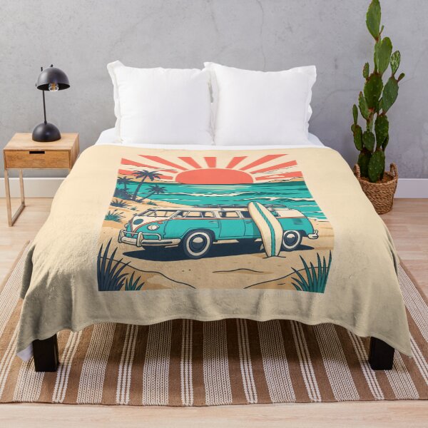 Item preview, Vintage Camper Van with Surfboard at the Beach – Retro Coastal Road Trip Design designed and sold by Sea Gem.