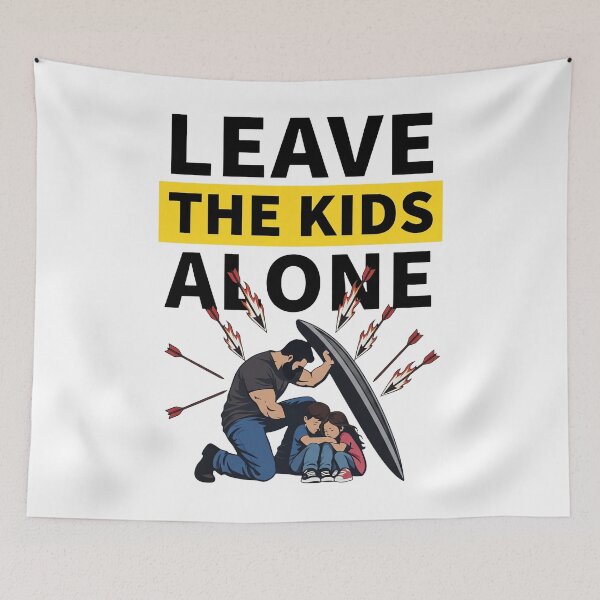 Item preview, Leave The Kids Alone Bearded Man Shielding Children Arrows designed and sold by KristiTaylorArt.