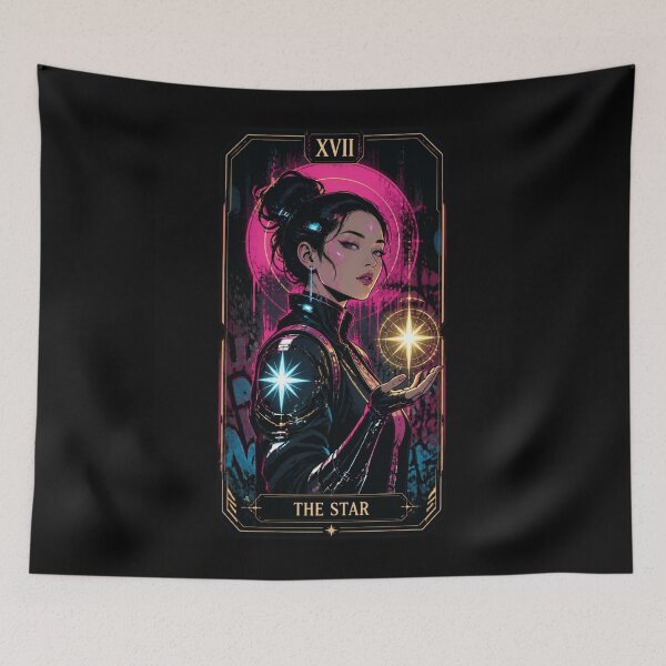 Item preview, The Star XVII Cyberpunk Tarot Card - Neon Synthwave Arcana Art designed and sold by ERODED SELF.