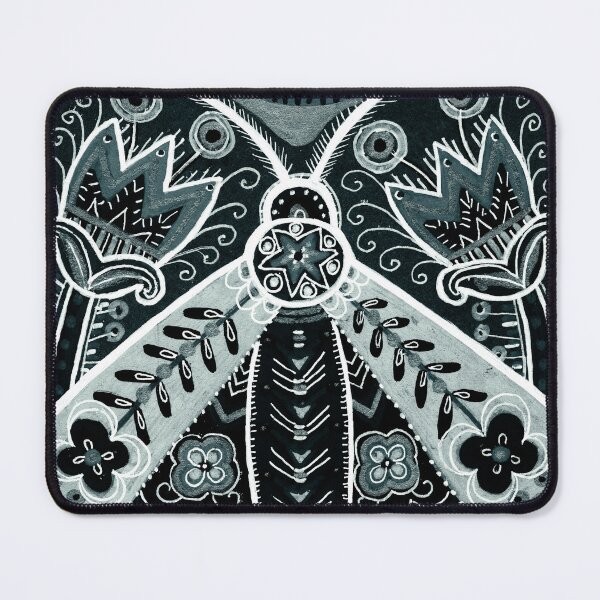 Item preview, Black and White Folk Art Moth with Tulips designed and sold by Fani*.