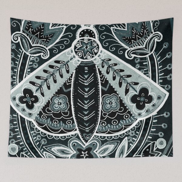 Item preview, Black and White Folk Art Moth with Tulips designed and sold by Fani*.