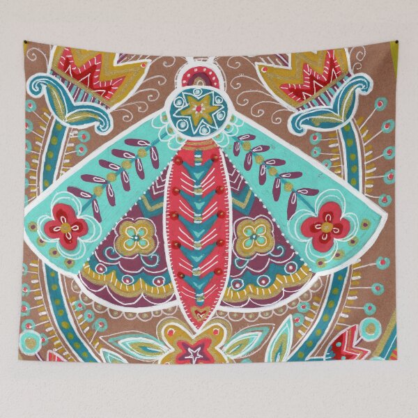 Item preview, Folk Art Moth with Tulips, Boho Floral Art designed and sold by Fani*.