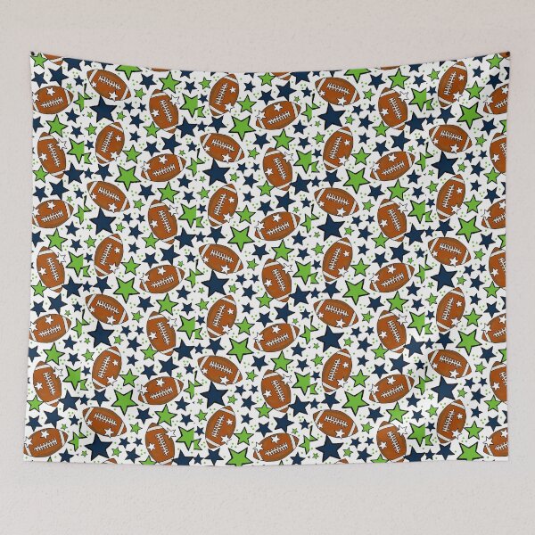 Item preview, Footballs and Stars in Navy and Green designed and sold by KrisInStitches.