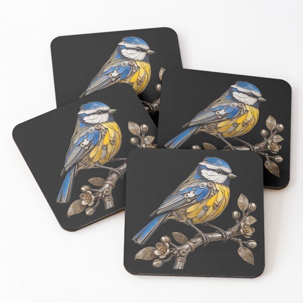 Item preview, Blue Tit Scrap Metal Bird Sculpture on Flowering Branch designed and sold by Emoji Emblems.