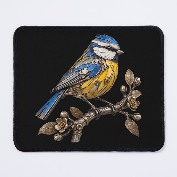 Item preview, Blue Tit Scrap Metal Bird Sculpture on Flowering Branch designed and sold by Emoji Emblems.