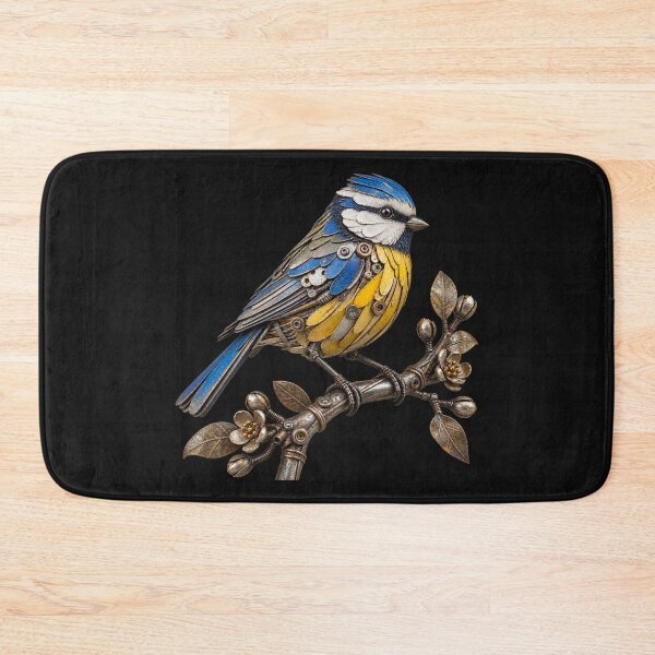Item preview, Blue Tit Scrap Metal Bird Sculpture on Flowering Branch designed and sold by Emoji Emblems.