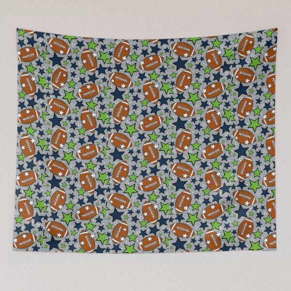 Item preview, Footballs and Stars in Navy and Green designed and sold by KrisInStitches.