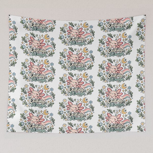 Item preview, Existing is Enough. Pink Axolotl Folk Art Illustration designed and sold by FavePopCulture.