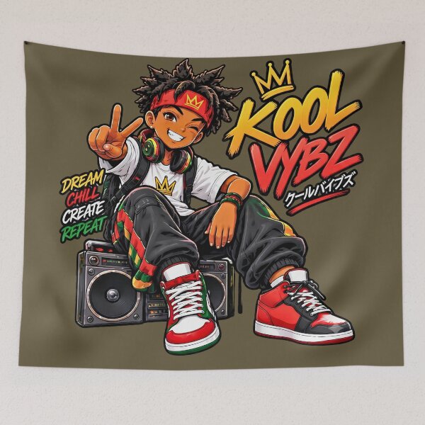 Item preview, Cool Vibes Kool Vybz Anime Style Hip Hop Kid Boombox Print designed and sold by digitalbob60.