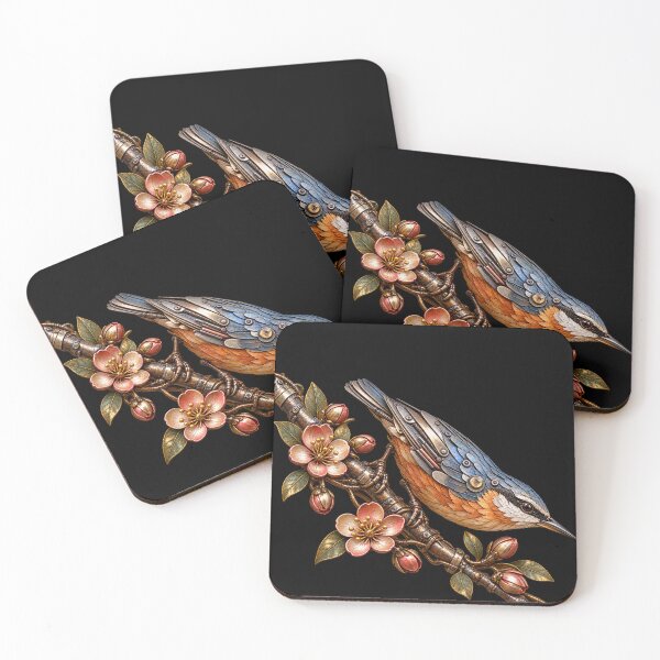 Item preview, Nuthatch Scrap Metal Bird on Flowering Branch designed and sold by Emoji Emblems.