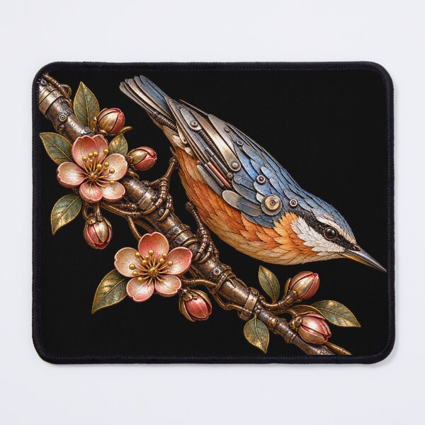 Item preview, Nuthatch Scrap Metal Bird on Flowering Branch designed and sold by Emoji Emblems.